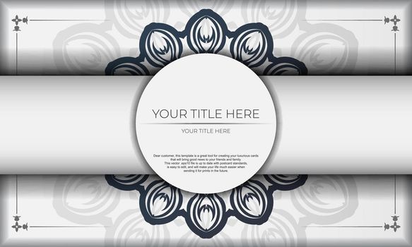 Print-ready design background with vintage ornament. White banner template with mandala vintage ornaments and place for your text and logo.