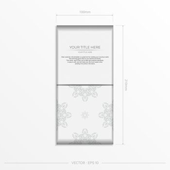 Luxurious white rectangular invitation card template with vintage indian ornaments. Elegant and classic vector elements ready for print and typography.