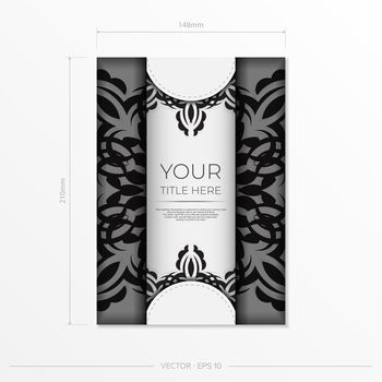 Luxurious white rectangular postcard template with vintage abstract ornament. Elegant and classic vector elements are great for decoration.