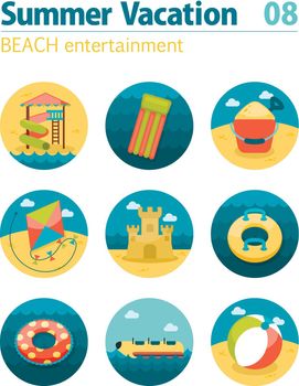 Beach entertainment icon set. Summer. Vacation