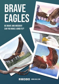 Poster template with bald eagle concept,watercolor style.