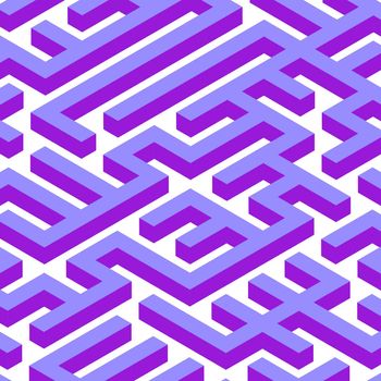 Isometry Vector Maze. Purple Vibrant Colors Labyrinth