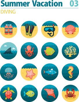Diving icon set. Summer. Vacation