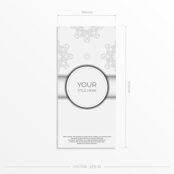 Luxurious white rectangular invitation card template with vintage abstract ornament. Elegant and classic vector elements are great for decoration.