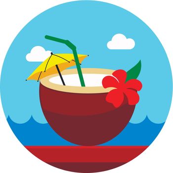 Coconut Drink with Straw icon. Summer. Vacation
