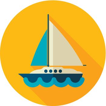Boat with a Sail flat icon. Summer. Vacation