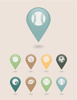 Sports balls mapping pins icons