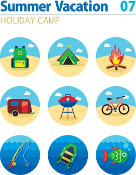 Summer camping icon set. Holiday