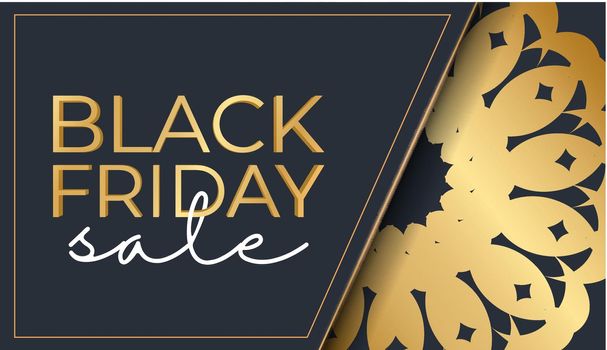 Poster Template For Black Friday In Dark Blue With Geometric Gold Pattern
