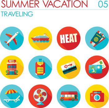 Traveling flat icon set. Summer. Vacation