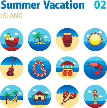 Island beach icon set. Summer. Vacation