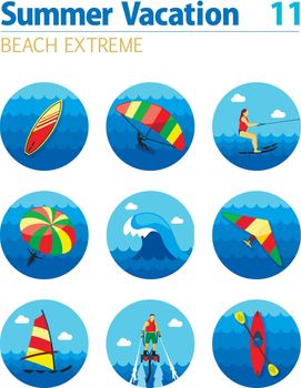 Extreme Water Sport icon set. Summer. Vacation