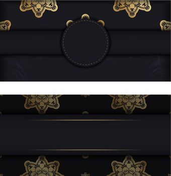 Congratulatory flyer in black color with abstract gold ornament for your design.