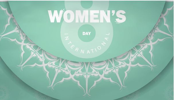 International womens day brochure in mint color with abstract white ornament