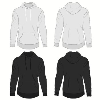 Hoody fashion, sweatshirt template. Realistic outerwear clothes mockup front and back view.