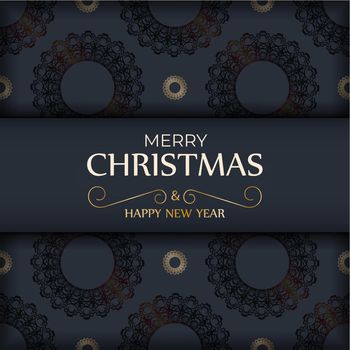 Festive Brochure Happy New Year in dark blue with vintage ornament