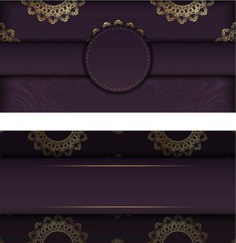 Burgundy banner with a mandala with a gold pattern and a place for your logo