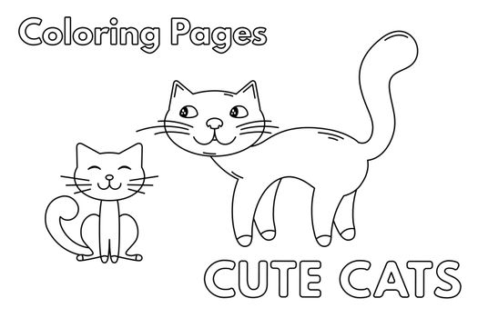 Cartoon Mommy Cat with Little Kitten Coloring Book