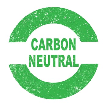 A green grunge rubber ink stamp with the text Carbon Neutral over a white background