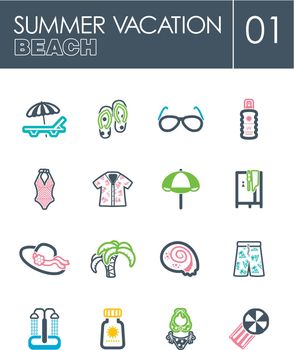 Beach icon set. Summer. Vacation