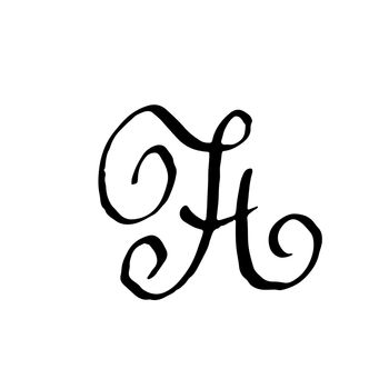 Letter H. Handwritten by dry brush. Rough strokes textured font. Vector illustration. Grunge style alphabet.