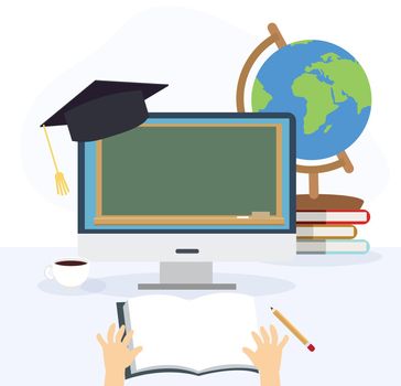 Learning from home concept,Learning online, e-learning video call. remote learning.Flat vector 2D cartoon illustration.