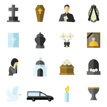 Funeral Flat Icons Set