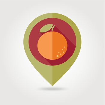 Orange flat pin map icon. Tropical fruit