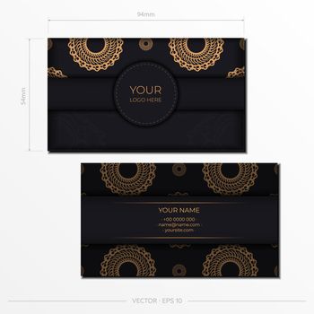 Black presentable Business cards. Decorative business card ornaments, oriental pattern, illustration.
