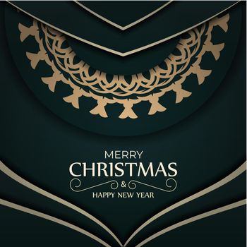 Dark green color Happy New Year Greeting Brochure template with luxury yellow ornament