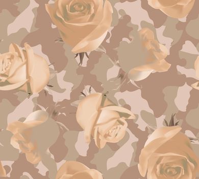 Fashionable camouflage beige pattern with beige roses