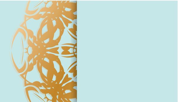 Aquamarine background with indian gold pattern for design under your text