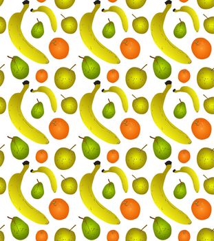 pattern from different types of fruits on a white background