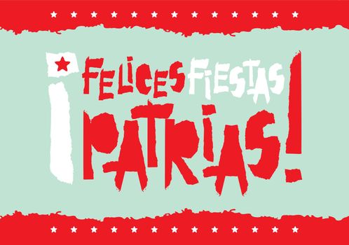Flat fiestas patrias design card with text fiestas patrias in Peru national state flag colors Vintage grunge torn paper style.