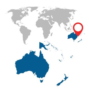 Detailed map of Australia, Oceania and World map navigation set. Flat vector illustration.