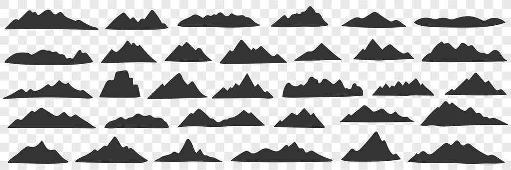 Mountains range silhouettes doodle set