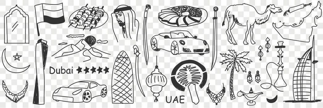 Arabic emirates symbols doodle set
