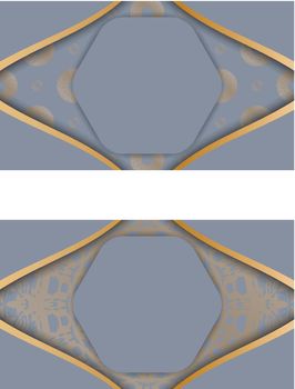 Business card in gray with abstract gold ornament for your contacts.