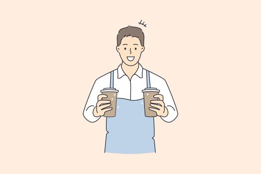 Working as barista in cafeteria concept