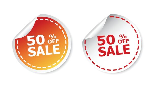 Sale stickers 50% percent off. Vector illustration on white background.