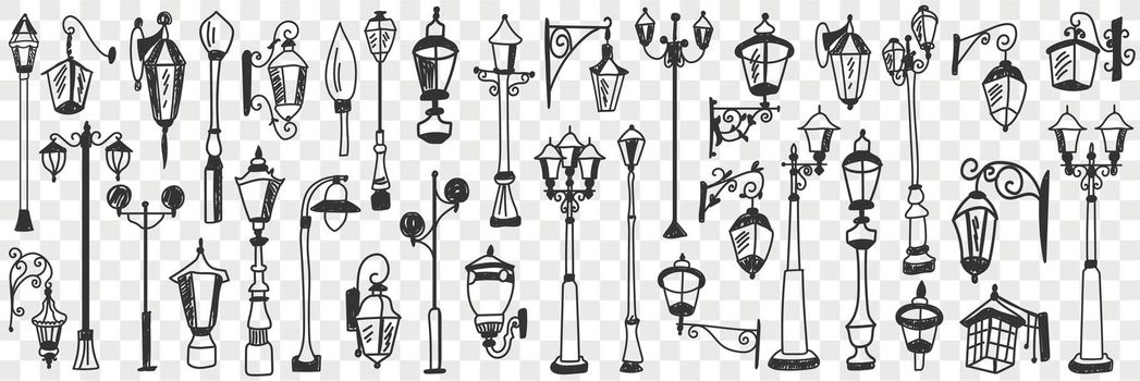 Outdoors vintage lamps doodle set