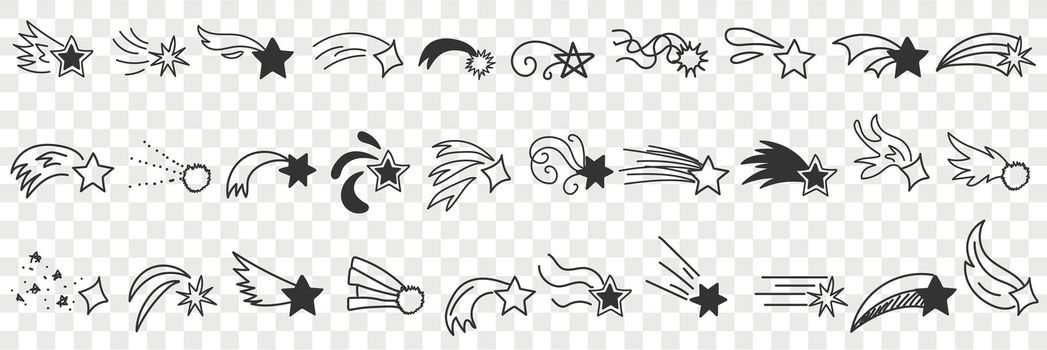 Flying stars and comet doodle set