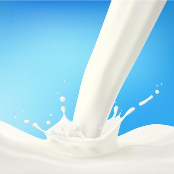 Abstract Realistic Milk Splashes From Drop Isolated On Blue Background