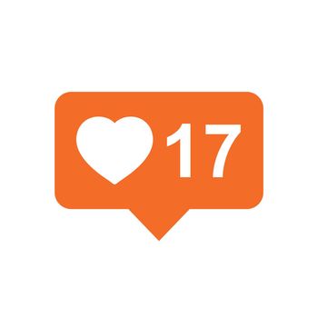Like, comment, follower icon. Orange flat vector illustration with heart on white background.