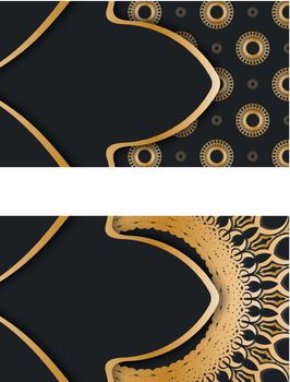 Black business card with vintage gold ornament for your contacts.