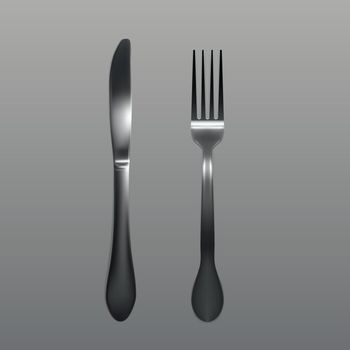 Realistic Steel Fork And Knife On Table