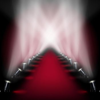 Red Carpet Runway With Spotlights