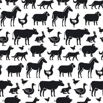 illustration of the farm animals black and white seamless pattern