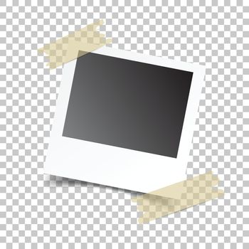 Blank retro photo frames with sticker on white isolated background. Vector illustration.