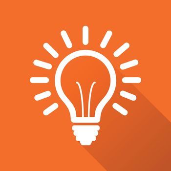 Light bulb line icon vector, isolated on orange background with long shadow. Idea sign, solution, thinking concept. Lighting Electric lamp illustration in flat style for graphic design, web site.